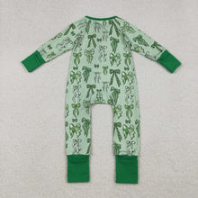 Load image into Gallery viewer, Baby Boys Green Clover Bows St Patrick Zipper Footie Rompers
