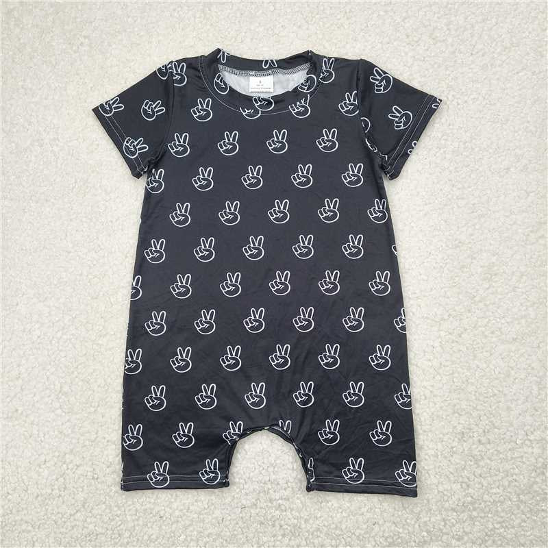 Baby Boys Black Peace Short Sleeve Rompers 250424