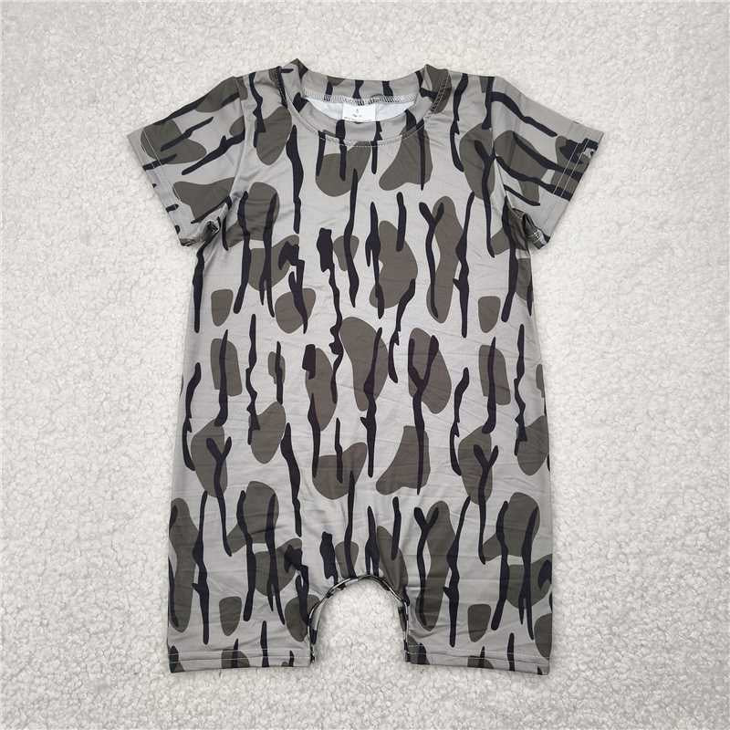 Baby Boys Grey Camouflage Short Sleeve Rompers 250424
