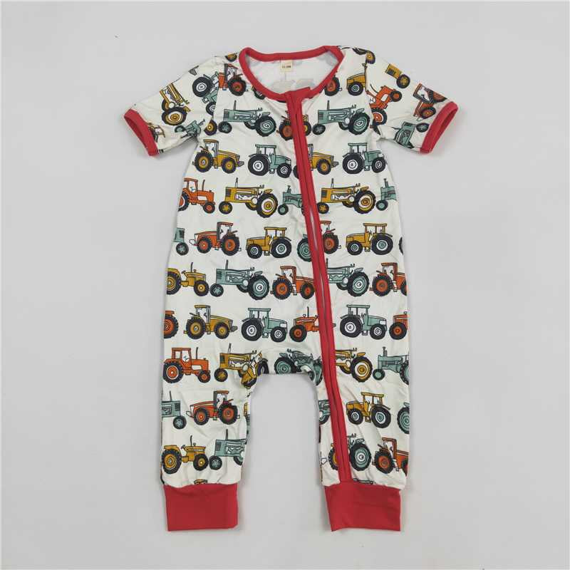 Baby Boys Farm Tractor Zip Rompers 241126