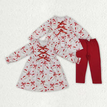 Load image into Gallery viewer, Sibling Baby Girls Bows Santa Button Tunic Leggings Christmas Clothes Set Knee Length Dress
