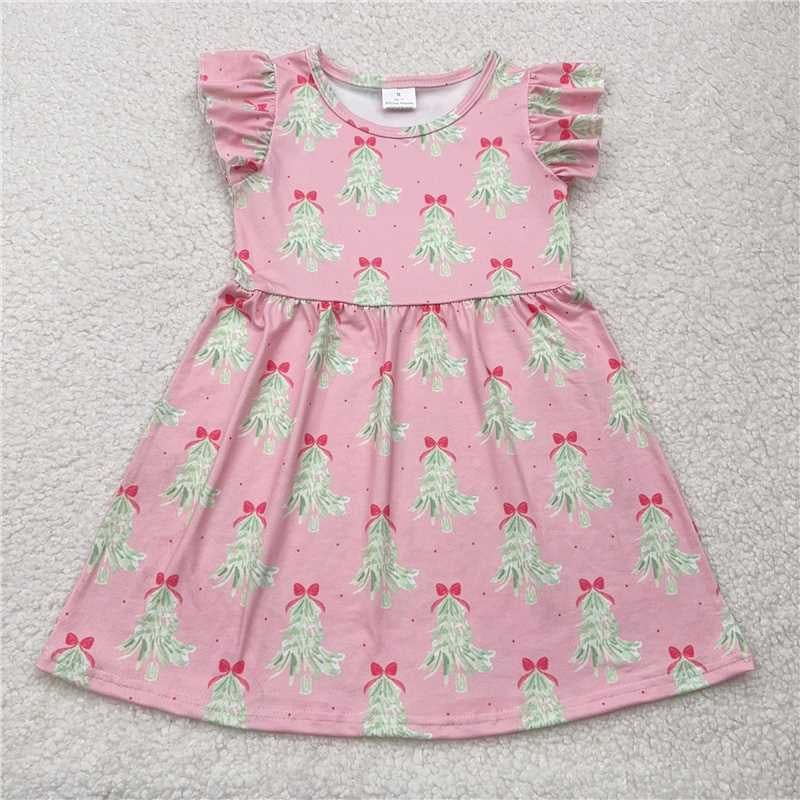 Baby girls Chritmas pink tree bows pearl dresses 250613