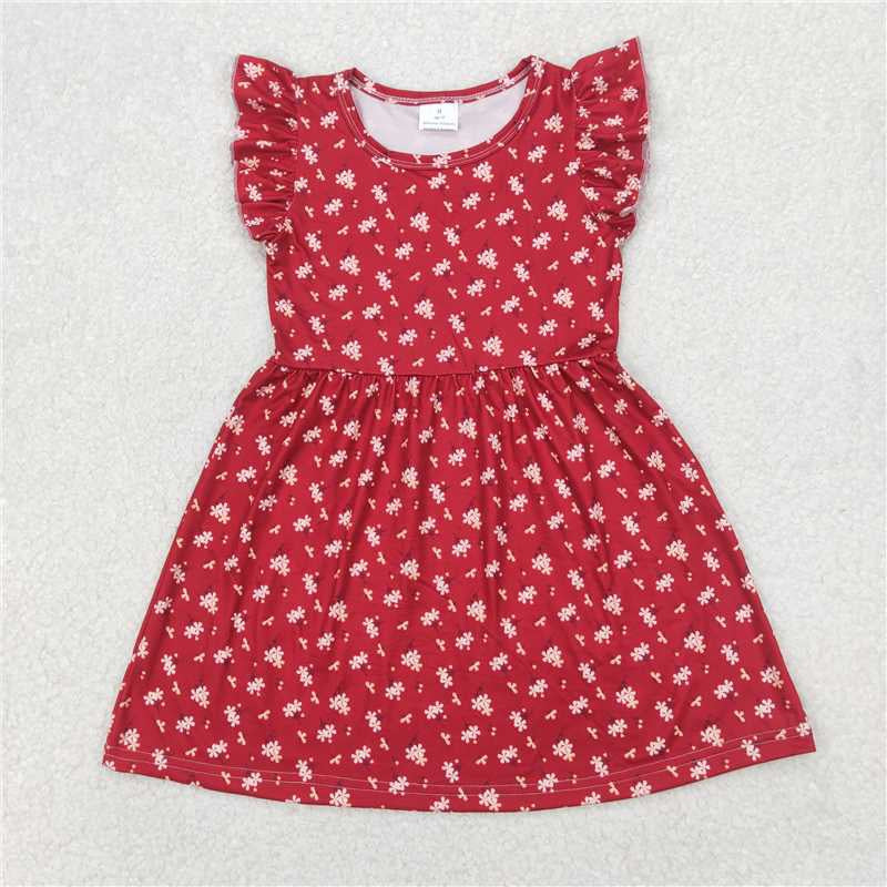 Baby Girls Red Small flowrs Pearl Dresses 250520