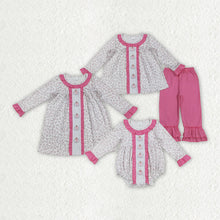 Load image into Gallery viewer, Sibling Embroidery Bows Pumpkins Baby Girls Leopard Fall Rompers Dresses Outfits
