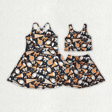 Load image into Gallery viewer, Sibling Baby Girls Sleeveless Bows Cheer Plaid Yoga Athletic Skorts Team Sets Knee Length Dress
