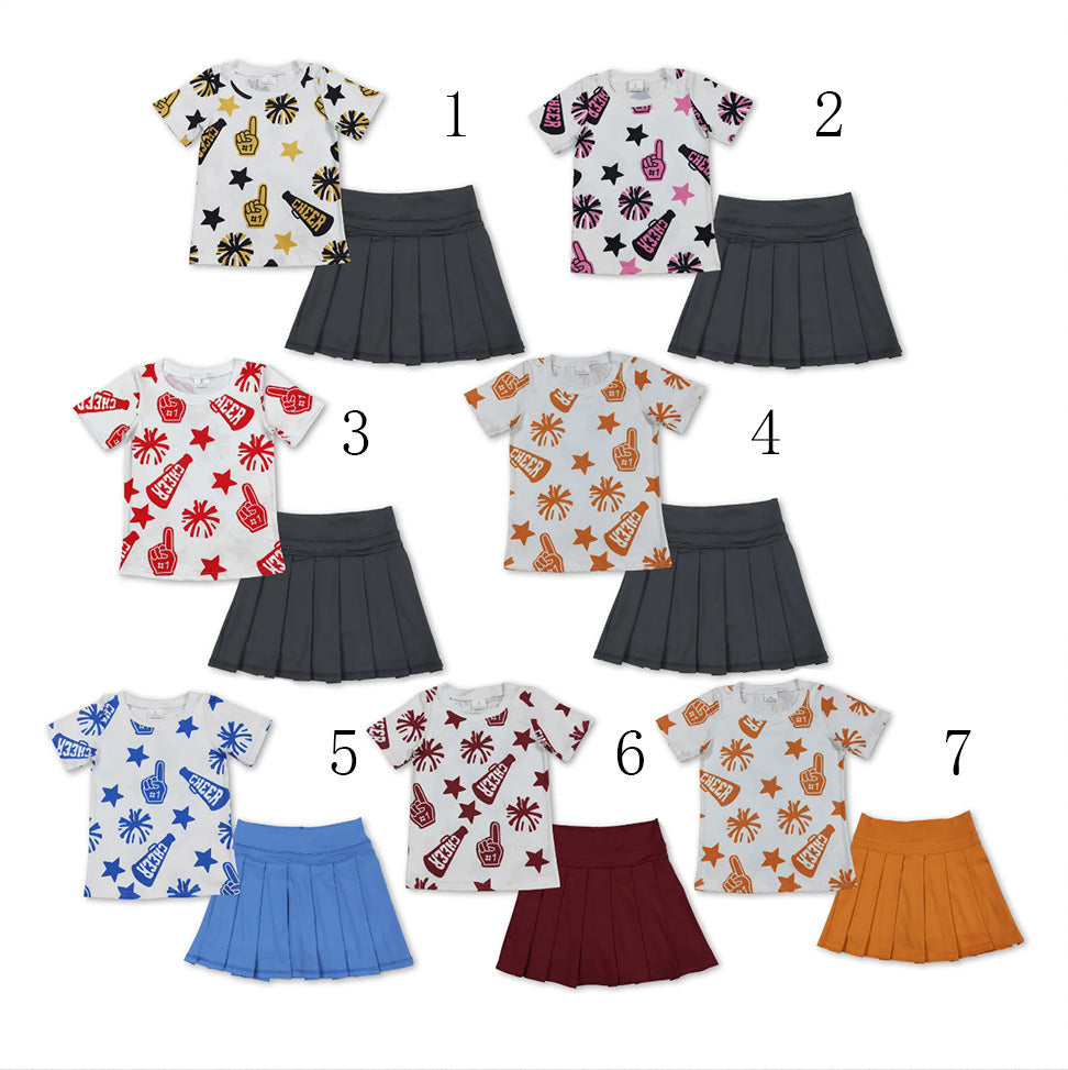 Sibling Baby Girls Cheer Plaid Shirts Top Yoga Skorts Team Sets