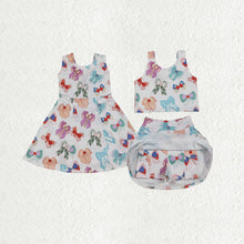 Load image into Gallery viewer, Sibling Baby Girls Colorful Flowers Bows Shorts Active Yoga Athletic Dress Skorts Set
