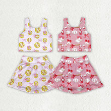 Load image into Gallery viewer, Sibling Baby Girls Bows Baseballs Yoga Team Active Wear Top Shorts Skirts Clothes Sets
