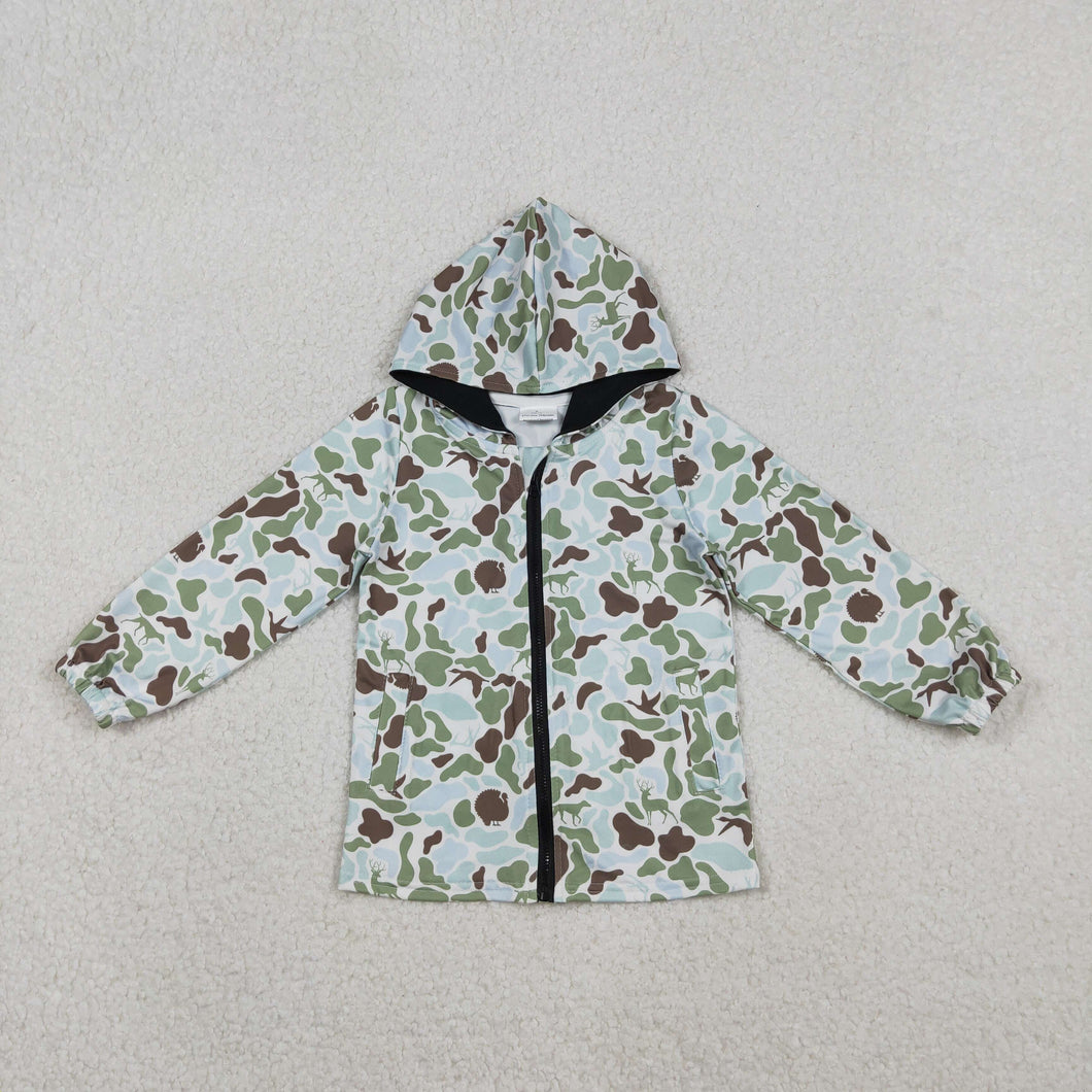 Baby Boys Green Brown Deer Camo Pockets Zipper Southern Hoodies Top