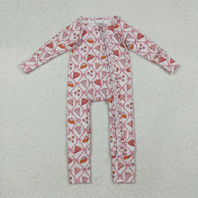 Load image into Gallery viewer, Sibling Baby Girls Bows Flowers Pie Checked Button Thanksgiving Pajamas Set Zip Footie Rompers
