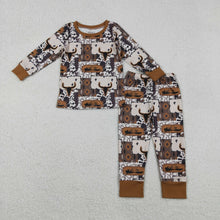 Load image into Gallery viewer, Baby Boys Bull Skull Aztec Checked Top Pants Western Pajamas Set

