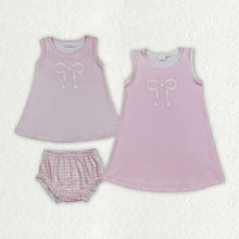 Load image into Gallery viewer, Baby Girls Pink Bows Print Sleeveless Knee Length Dresses Bummies Set
