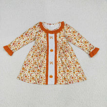 Load image into Gallery viewer, Sibling Embroidery Baby Girls Fall Bows Pumpkins Tunic Pants Set Knee Length Dress Rompers
