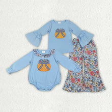 Load image into Gallery viewer, Sibling Embroidery Pumpkins Baby Girls Top Bell Bottom Pant Fall Clothes Sets Ruffle Rompers
