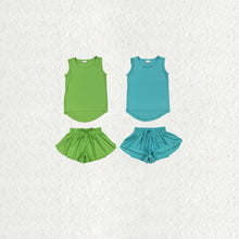 Load image into Gallery viewer, Sibling Baby Girls Sleeveless Colorful Yoga Vests Top Ruffle Shorts Set
