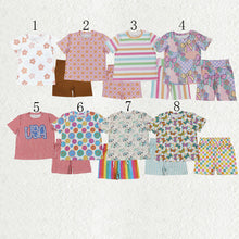 Load image into Gallery viewer, Sibling Baby Girls Colorful Stripe Floral Shirt Short Summer Clothes Sets
