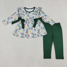 Load image into Gallery viewer, Baby Girls Green Leaves Bows Tunic Leggings Pants Clothes Sets
