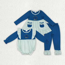 Load image into Gallery viewer, Sibling Baby Girls Embroidery Nativity Pockets Ruffle Pants Christmas Clothes Set Rompers
