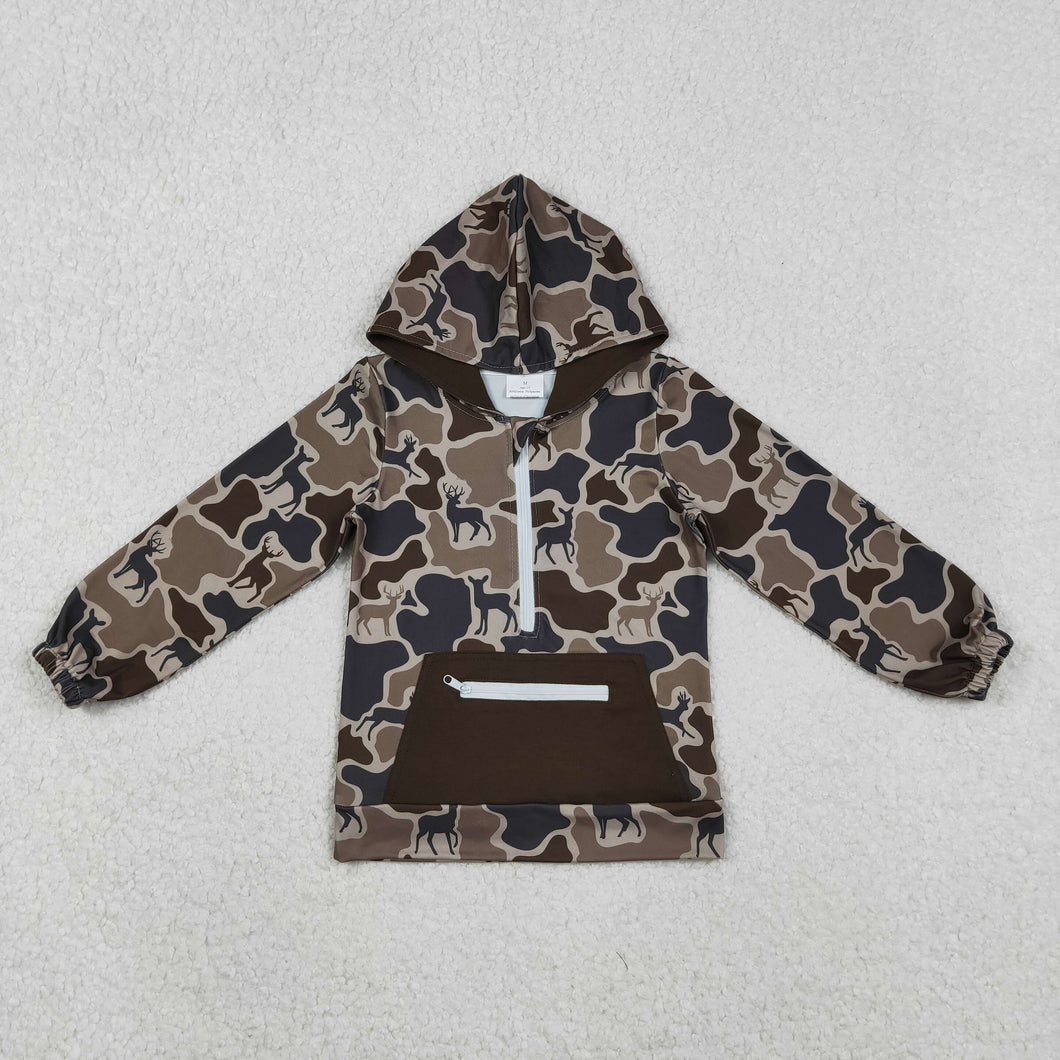 Baby Boys Brown Deer Camo Pocket Zipper Hunting Hoodies Top