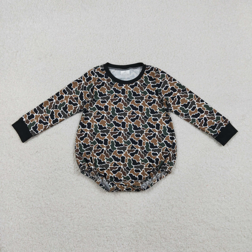 Baby Boys Dark Brown Camo Long Sleeve Southern Rompers