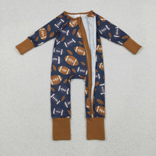 Load image into Gallery viewer, Baby Boys Leaves Footballs Fall Team Zipper Footie Rompers
