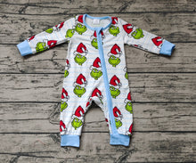 Load image into Gallery viewer, Baby Infant Boys Green Face Bamboo Long Sleeve Zip Rompers
