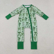 Load image into Gallery viewer, Sibling Baby Girls Green Clovers Bows Top Pants St Patrick Pajamas Sets Zipper Rompers
