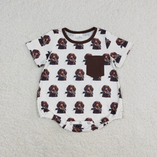 Load image into Gallery viewer, Baby Boys Brown Pocket Dogs Sibling Rompers Clothes Sets
