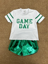 Load image into Gallery viewer, Baby Girls Vinyl Green Game Day Top Leather Shorts Team Active Set
