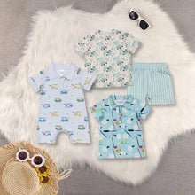 Load image into Gallery viewer, Sibling Baby Girls Short Sleeves Golf Top Blue Stripes Shorts Sets Tee Shirts Rompers
