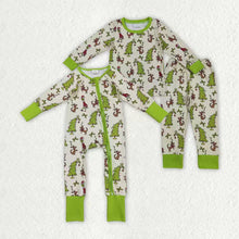 Load image into Gallery viewer, Sibling Baby Kids Green Face Christmas Trees Pajams Sets Zipper Footie Rompers
