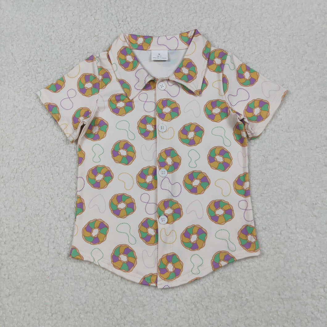 Baby Boys Short Sleeve Donuts Button Mardigras Tee Shirts Top