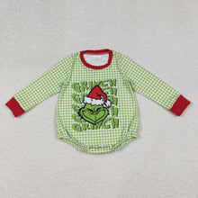Load image into Gallery viewer, Baby Boys Green Face Christmas Checked Rompers
