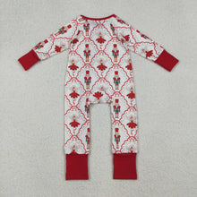 Load image into Gallery viewer, Baby Girls Red Bows Soldiers Checked Christmas Zipper Footie Rompers
