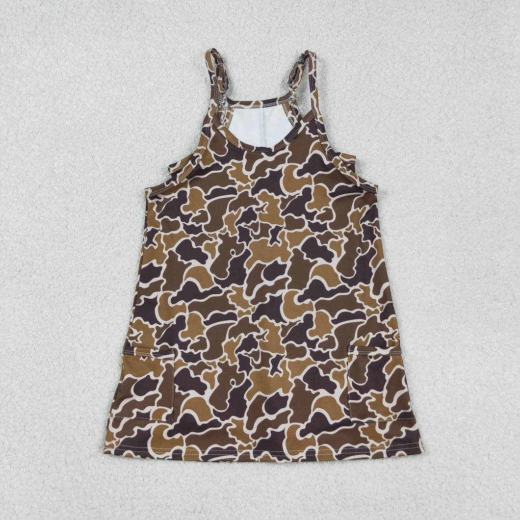 Baby Girls Strap Brown Camo Pockets Shorts Yoga Active Knee Length Dresses