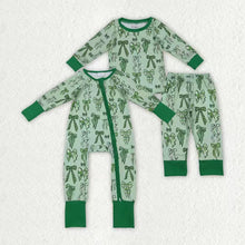 Load image into Gallery viewer, Sibling Baby Girls Green Clovers Bows Top Pants St Patrick Pajamas Sets Zipper Rompers
