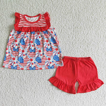 Load image into Gallery viewer, Baby girls 4th of july tunic ruffle shorts sets
