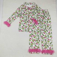 Load image into Gallery viewer, Mama and Me Christmas Fur Green Face Buttons Top Pants Pajamas Sets
