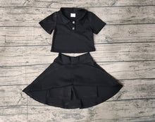 Load image into Gallery viewer, Baby Girls Black Buttons Shirt Skirt Active Wear Clothes Sets
