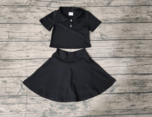 Load image into Gallery viewer, Baby Girls Black Buttons Shirt Skirt Active Wear Clothes Sets
