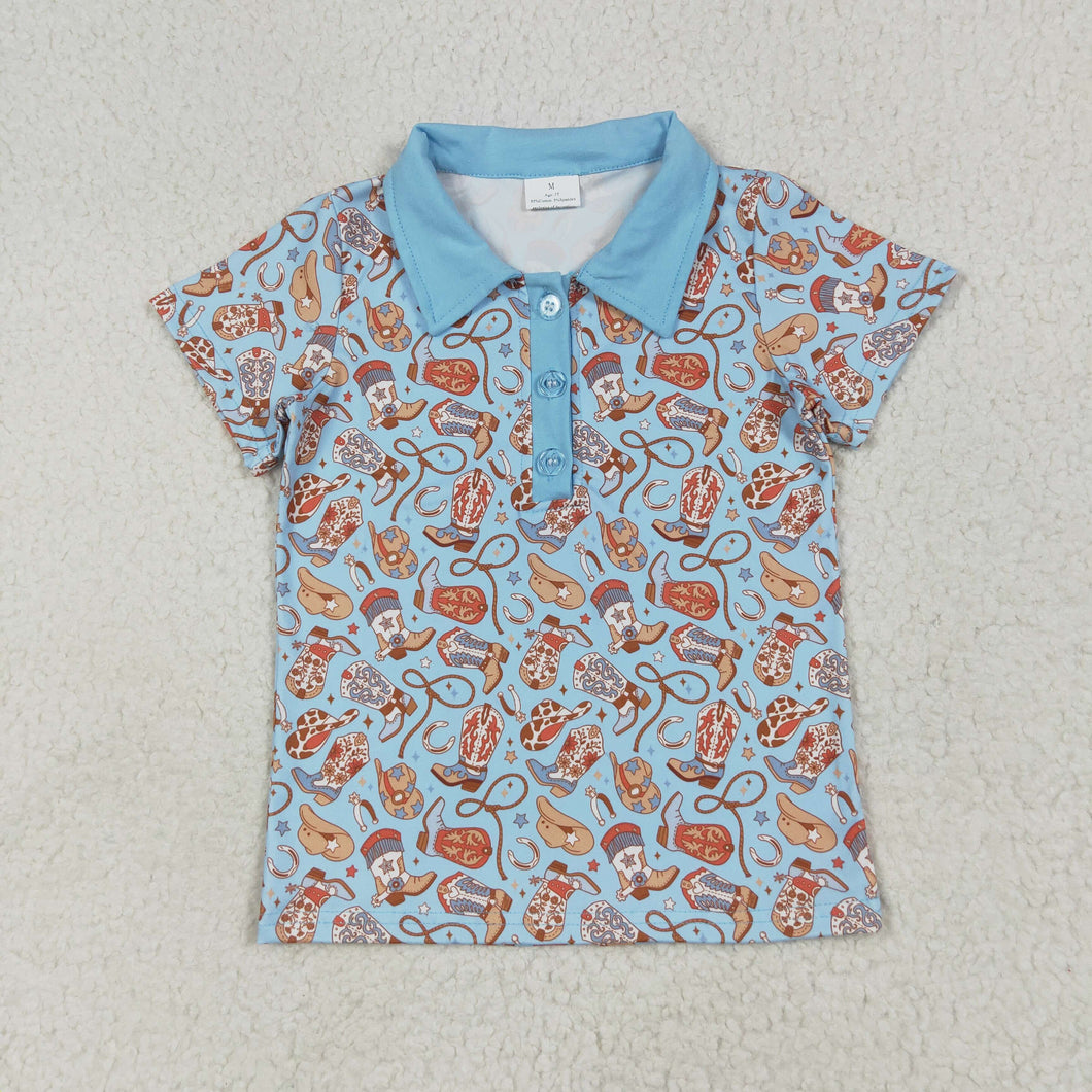 Sibling Baby Boys Blue Western Hats Boots Button Pullovers Shirts Tops Rompers