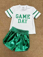 Load image into Gallery viewer, Baby Girls Vinyl Green Game Day Top Leather Shorts Team Active Set
