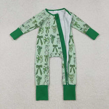 Load image into Gallery viewer, Sibling Baby Girls Green Clovers Bows Top Pants St Patrick Pajamas Sets Zipper Rompers
