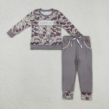 Load image into Gallery viewer, Sibling Baby Boys Embroidery Mama&#39;s Boy Grey Camo Pockets Pants Clothes Sets Hoodie Romper
