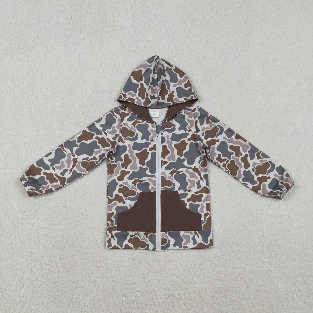 Baby Boys Brown Camo Pockets Zipper Southern Hoodies Jackets Top