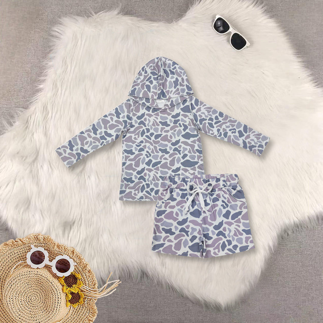 Baby Boys Light Grey Camo Long Sleeves Hoodie Shorts Team Clothes Sets