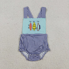 Load image into Gallery viewer, Embroidery Fishing Baby Boys Checked Strap Hunting Rompers
