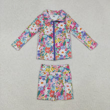 Load image into Gallery viewer, Baby Girls Pink Lavender Floral Zipper Pockets Jacket Shorts Yoga Active Clothes Set
