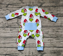 Load image into Gallery viewer, Baby Infant Boys Green Face Bamboo Long Sleeve Zip Rompers
