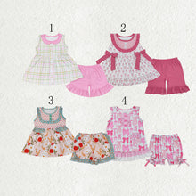 Load image into Gallery viewer, Sibling Baby Girls Sleeveless Bows Floral Button Tunic Ruffle Shorts Set
